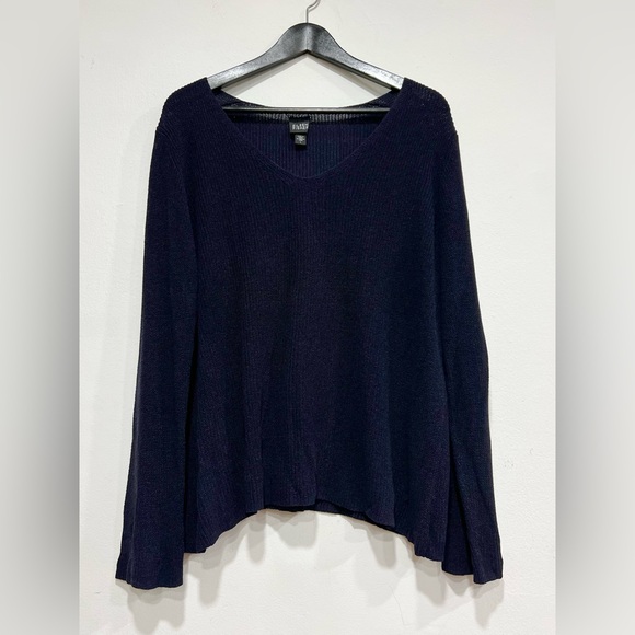 Eileen Fisher Sweaters - Eileen Fisher Sweater Large Navy Blue Pullover V Neck Rib Knit Casual